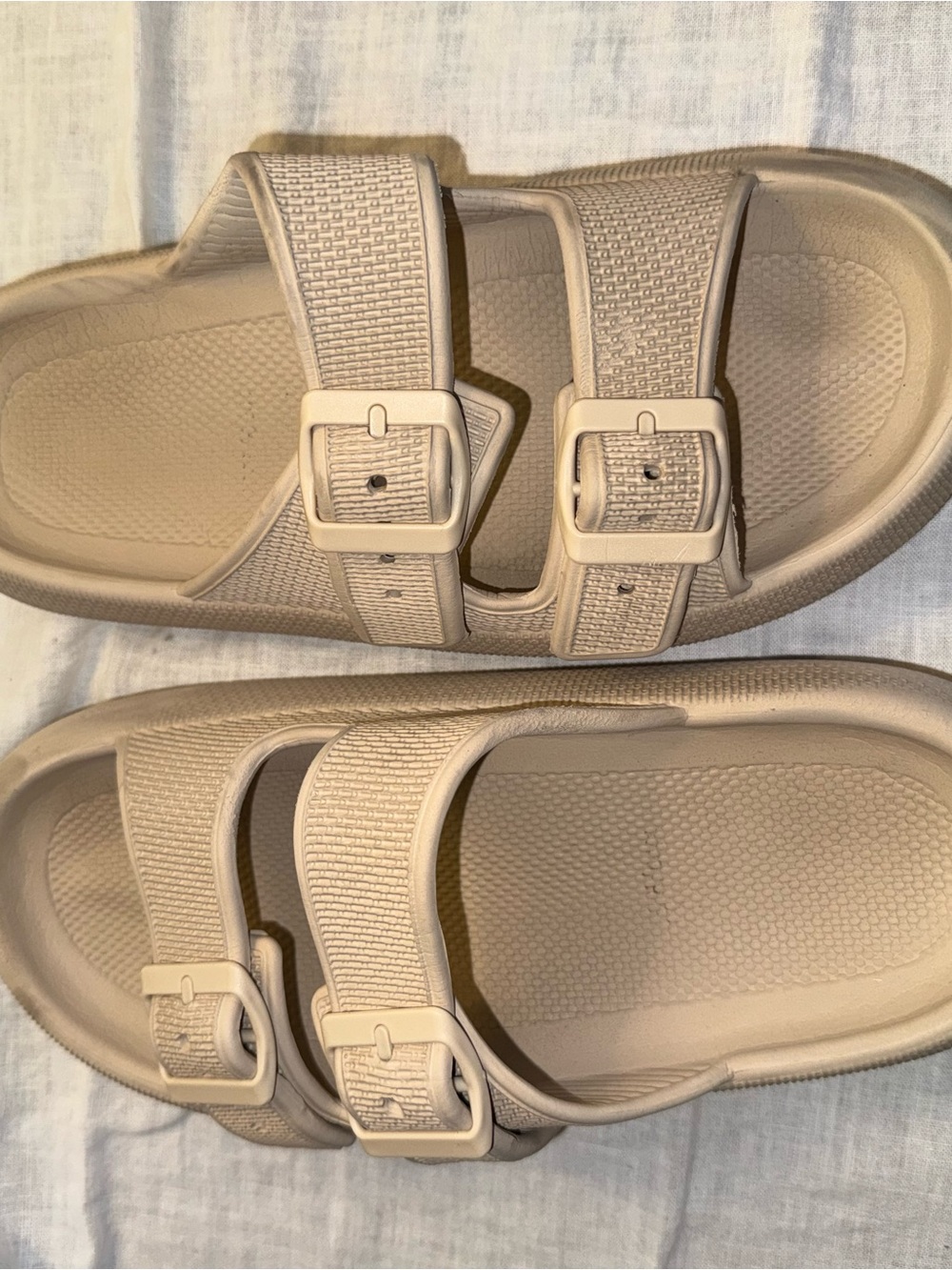 T.J.Maxx Beige Dual-Buckle Slide Sandals